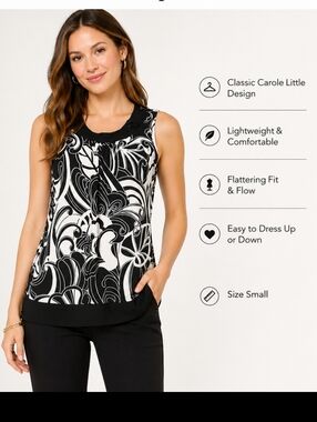 Carol Little Black and White Sleveless Top Size Small